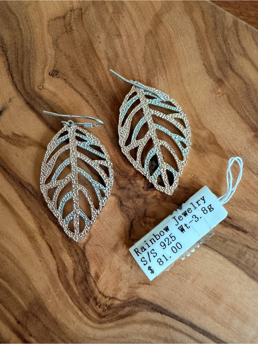Rainbow Jewelry 925 Sterling Silver Openwork Leaf Drop Earrings 3.8g